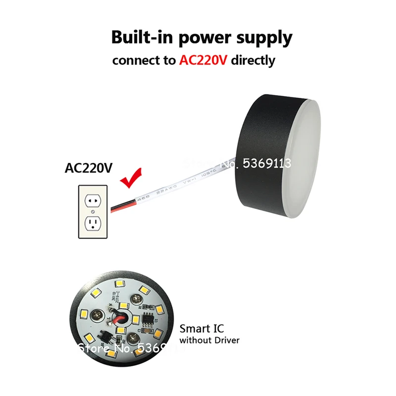 AC220V Ultra plonas LED Lubų Šviesos Paviršiaus Sumontuoti Lubų Lempa 3W 5W 9W 7W 3000K 6000K Patalpų Kambarį Knygos Bagažinės Apšvietimas