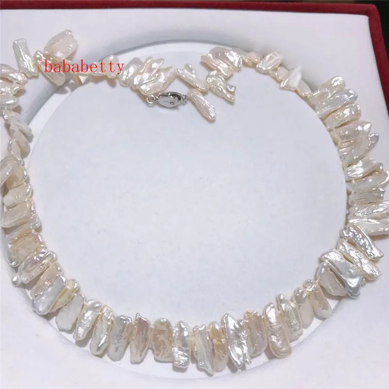 Didmeninė NAUJŲ aplink 7x17mm Natūralios Baltos spalvos Gėlavandenių Perlų Nereguliarus keshi baroko karoliai Tibeto sidabro užsegimas