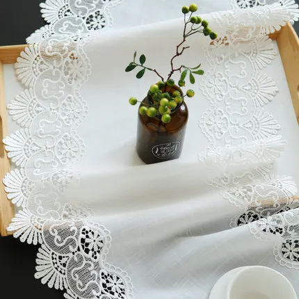 Siuvinėjimo stalo runner vėliavėlę gėlių Medvilnės skalbiniai vaiskiai balta minkšta Nėrinių staltiesė kavos TV spintelė padengti rankšluostį HM918