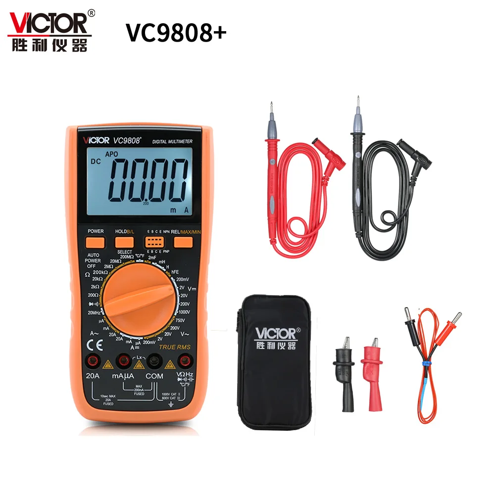 VIKTORAS VC9808+ 3 1/2 True RMS Skaitmeninis Multimetras 1000V 20A DC AC Ammeter Voltmeter Induktyvumą Dažnio, Temperatūros Testeris, Matuoklis