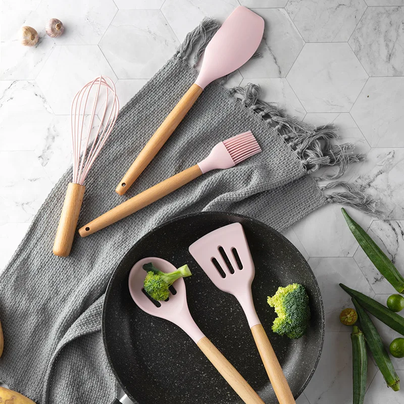 Silikoninė virtuvės utensilios cocina de reikmenys, įrankiai, virtuvės komplektas maisto gaminimo įtaisą kichen menaje mentele mediniu šaukštu espatula