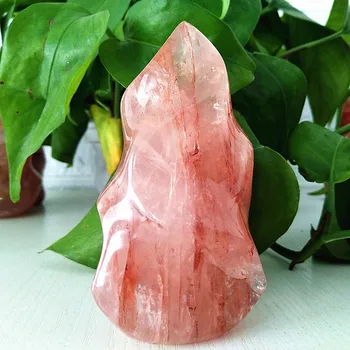 Natūralaus akmens raudona hematoid quartzIce kremas fakelas kristalų monitorius, namų dekoro akmens spalva romantiška Multi-Kristalų intarpai
