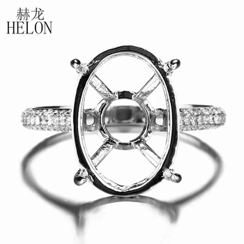 HELON 11x16mm Ovalo Supjaustyti Kietas 10K Baltasis Auksas Gamtinių Deimantų, Pusiau Kalno Sužadėtuvių, Vestuvių Žiedas Nustatymas Moterų Madinga Fine Jewelry