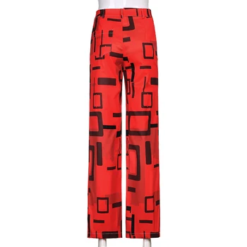 HEYounGIRL Spausdinti Derliaus Ilgos Kelnės Moterims Atsitiktinis Elegantiškas Tiesios Kelnės Capris Vasaros Mados Raudona Liesas Poilsiu Streetwear