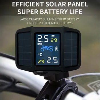 Realaus laiko atvaizdavimas Saulės Energijos PSSS Su 2 Išorės Jutiklis Motociklo Padangų Slėgio Stebėjimo Sistema, Slėgio, Temperatūros Signalizacija