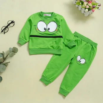 2020 m. Žiemos Stiliaus Vaikams Rinkiniai Atsitiktinis ilgomis Rankovėmis, O ant Kaklo Spausdinti Animaciją T-shirt Žalios Kelnės Mielas 2vnt Mergaičių Drabužių Rinkiniai 2-9T