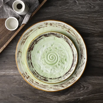 Japonijos 8 colių Keramikos Vakarienė Plokštės Žalia Medienos Grūdų Apvalios Plokštelės Pusės-dažytos Retro Buitinių Vakarienė Nustatyti Indai