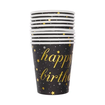 Su gimtadieniu šalis dekoro vienkartiniai indai, popieriniai rankšluosčiai taurės šiaudų plokštė balionas tiekimą 10 gold juodas