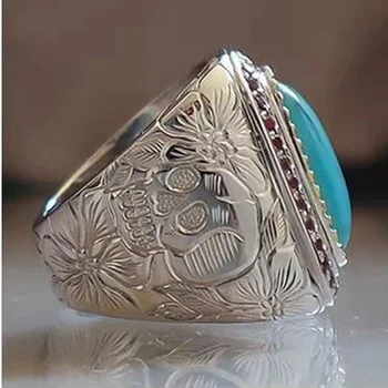 2021 tendencija Smaragdas Kaukolė Turkio spalvos vyriški žiedas Vyrų vestuvių žiedas vestuvinis žiedas Cool stuff gotikos priedai mens papuošalai