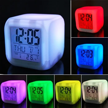 LED Skaitmeninio Žėrintis Žadintuvas 7 Spalvų Multi-Funkcija Miegamojo, Vaikų, Žadintuvas, Termometras Spalva Keičiama Elektroninis Laikrodis