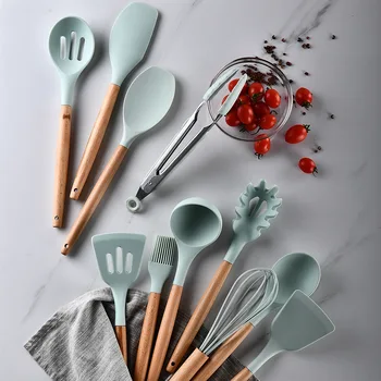 Silikoninė virtuvės utensilios cocina de reikmenys, įrankiai, virtuvės komplektas maisto gaminimo įtaisą kichen menaje mentele mediniu šaukštu espatula