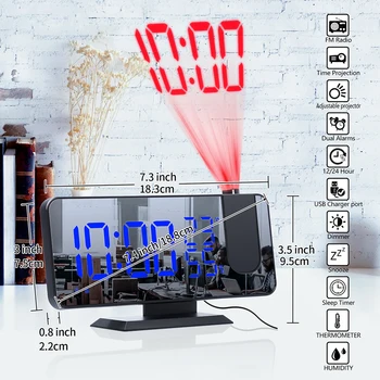 LED Skaitmeninis Laikrodis-Žadintuvas Projekcija Žiūrėti Lentelėje Elektroninių Darbalaukio Laikrodžius, USB Pabusti FM Radijas Laiko Projektorius Atidėjimo Funkcija