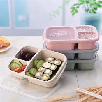 3 Tinklelis Kviečių Šiaudų Microwavable Miltų Laikymo Maisto Ruošimo Lauke Pietūs Konteinerių Lunchbox Nešiojamų Bento Box Vakarienė