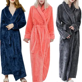 Žiemos Mada Moterims, Chalatai Vientisos Spalvos Tirštėti Pliušinis Ilgomis Rankovėmis Šilumos Chalatas Sleepwear Tinklelis Šiltas Padažas Suknelė Rūbeliai