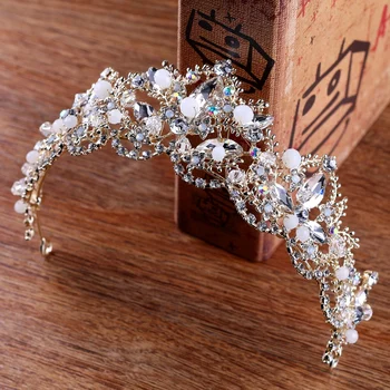 Naujas Mados Baroko Prabanga Crystal AB Bridal Crown Rožančiai Šviesos Aukso Diadem Rožančiai Moterų Nuotaka Vestuvių Plaukų Aksesuarai